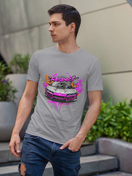 Colorful Car Art With Respect T-shirt Gray Cotton