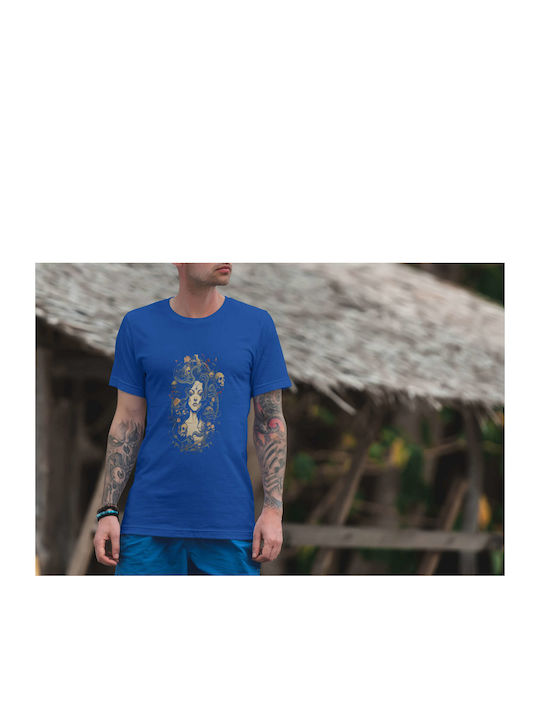 Mystical Woman With Skulls T-shirt Blue Cotton