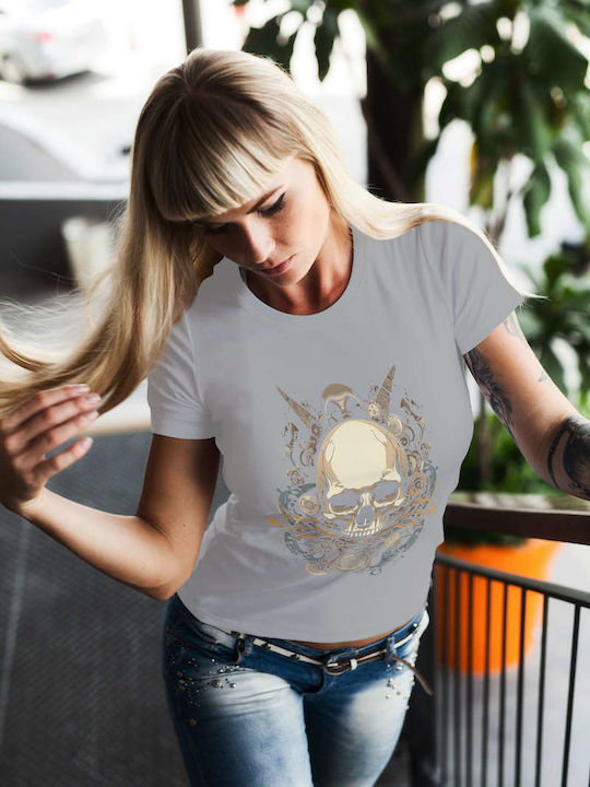 Skull With Steampunk Elements T-shirt Gray Cotton