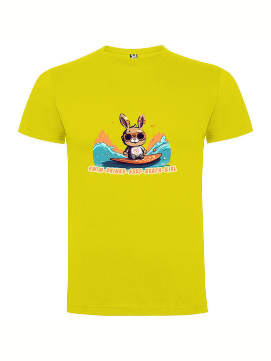 Bunny Surfing Sensation T-shirt Yellow Cotton