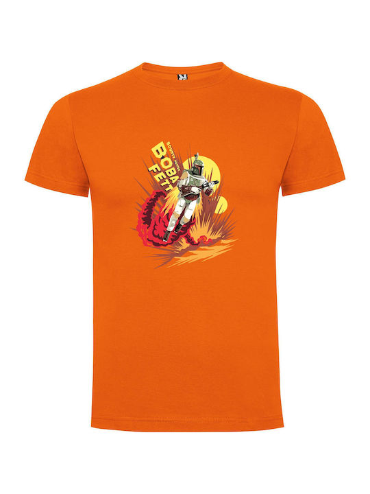 Boba Fett's Fiery Ride T-shirt Orange Cotton