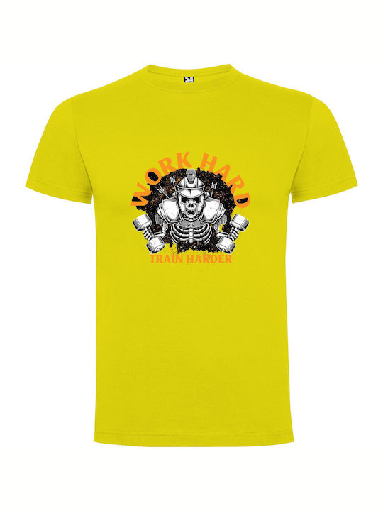 Sweat & Skulls: Hardcore Heavy Metal T-shirt Yellow Cotton