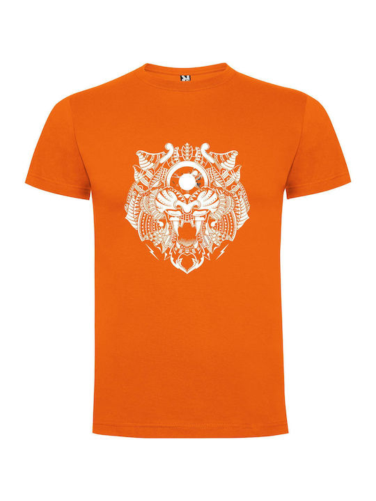 Mystical Animal Illustration T-shirt Orange Cotton