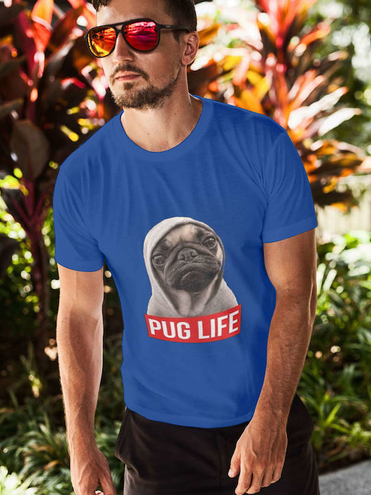 Pug In A Hoodie Blue Cotton