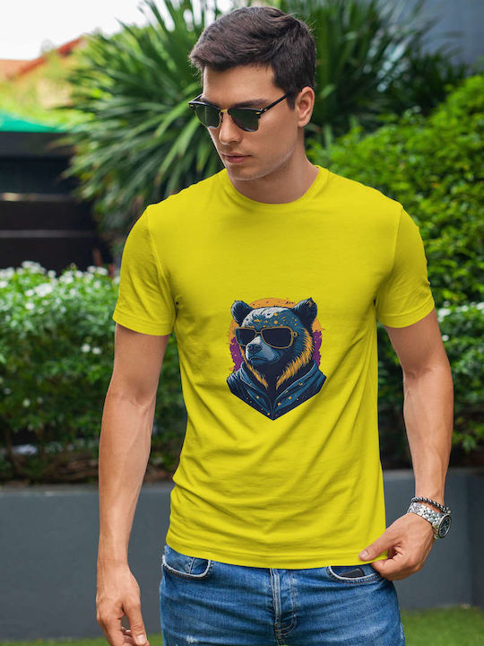 Cool Bear With Sunglasses T-shirt Yellow Cotton