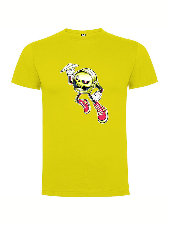 Skateboarding Alien Automaton T-shirt Yellow Cotton