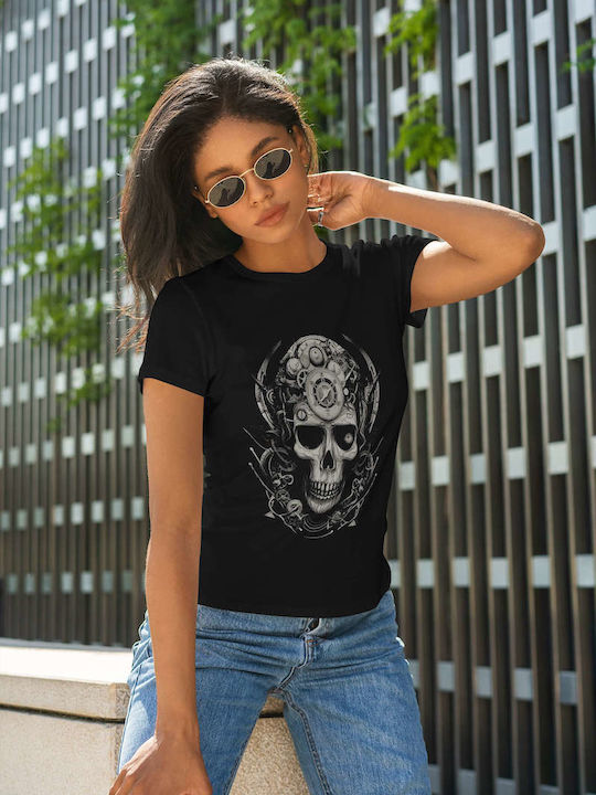 Mechanical Skull T-shirt Black Cotton