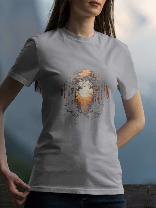 Raven In Sunset Forest T-shirt Gray Cotton