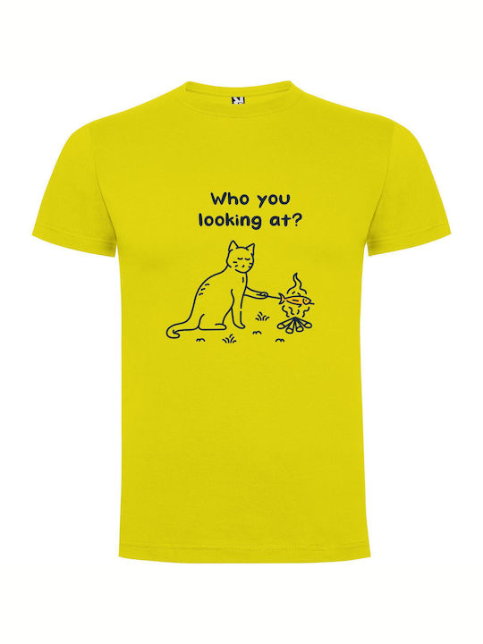 Monochromatic Feline Gaze T-shirt Gelb Baumwolle