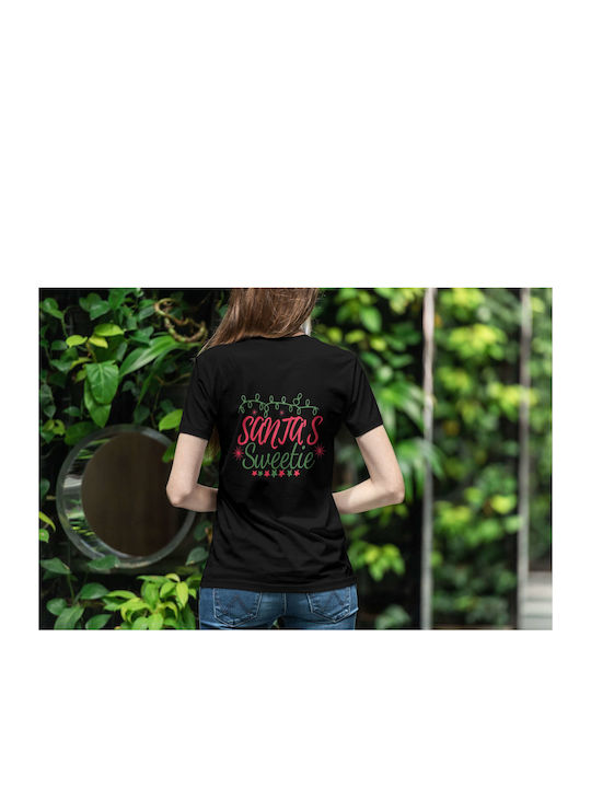 Santa's Sweetie Design T-shirt Black Cotton