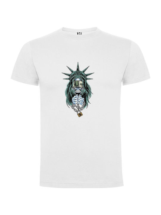 Liberty's Cyberpunk Portrait Tricou Alb Bumbac