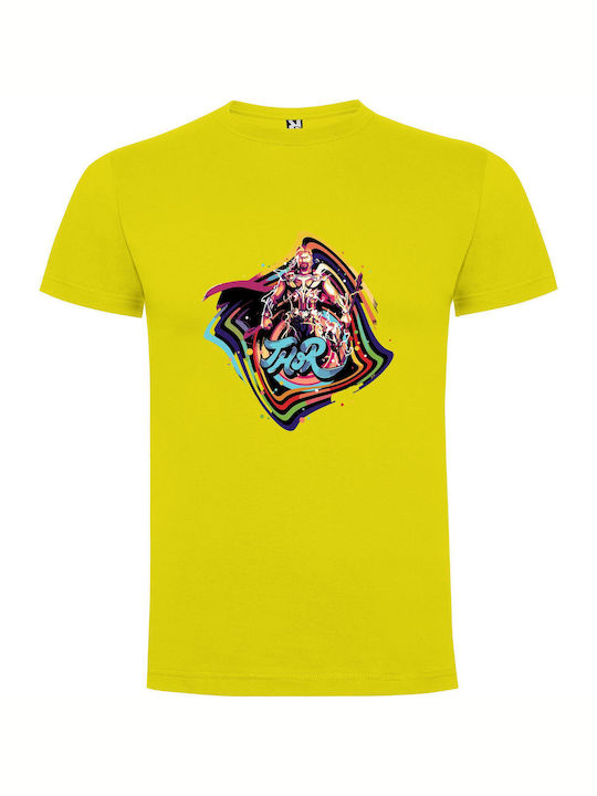 Retro God Of Thunder T-shirt Yellow Cotton