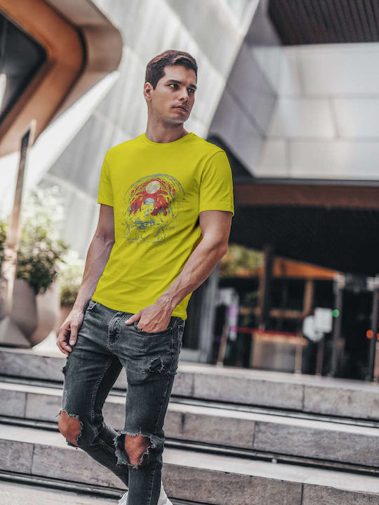 Skull In Haunted Forest T-shirt Yellow Cotton