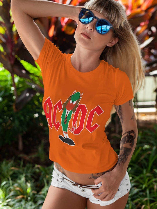 Cartoon Devil T-shirt AC/DC Orange Cotton