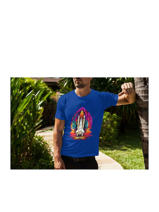 Space Shuttle Launch T-shirt Blue Cotton