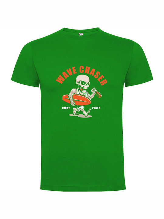 Wave Chaser's Skull Surfer T-shirt Green Cotton