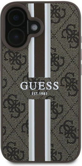 Guess Printed Stripes MagSafe Umschlag Rückseite Synthetisches Leder / Kunststoff Braun (iPhone 16 Plus)