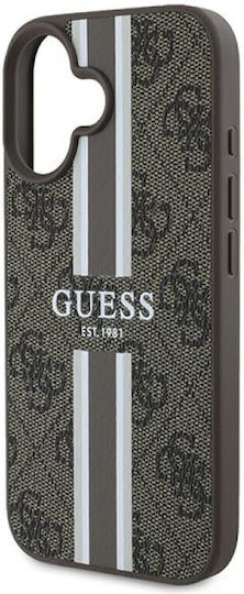 Guess Printed Stripes MagSafe Umschlag Rückseite Synthetisches Leder / Kunststoff Braun (iPhone 16 Plus)