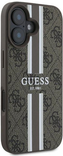 Guess Printed Stripes MagSafe Umschlag Rückseite Synthetisches Leder / Kunststoff Braun (iPhone 16 Plus)