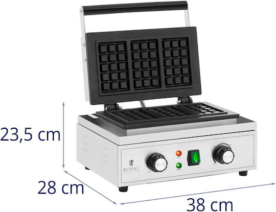 Rectangular Waffle Maker 3 Belgian Waffles Teflon 1500 W