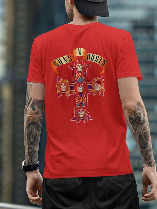 Cross Artwork T-shirt Guns N' Roses Red Cotton