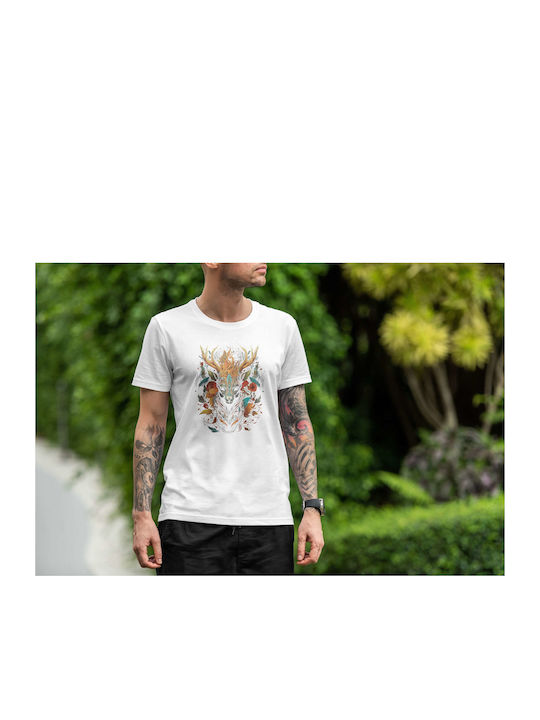 Mystical Deer Illustration T-shirt White Cotton