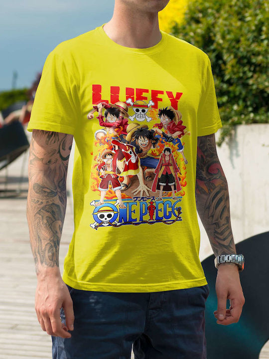 Luffy Poster T-shirt One Piece Yellow Cotton