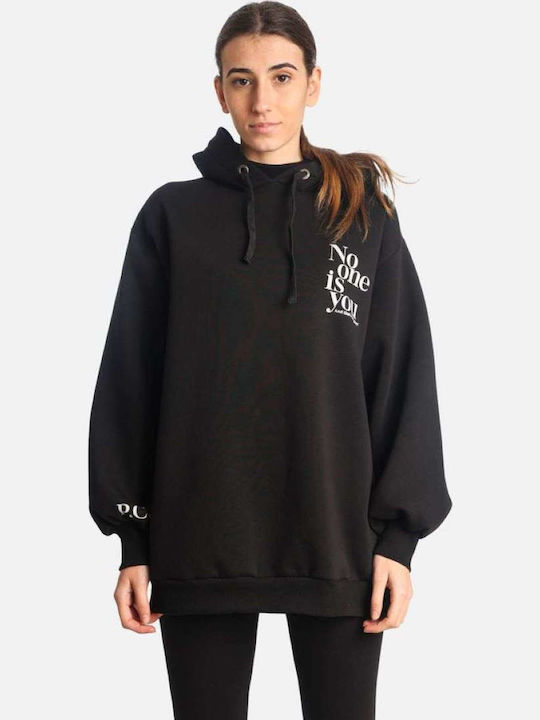 Long Women's Sweatshirt Hooded Black