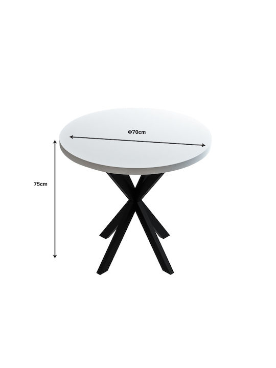Kalipso Round Table Kitchen Wooden with Metal Frame White Shade, Black 70x70x75cm