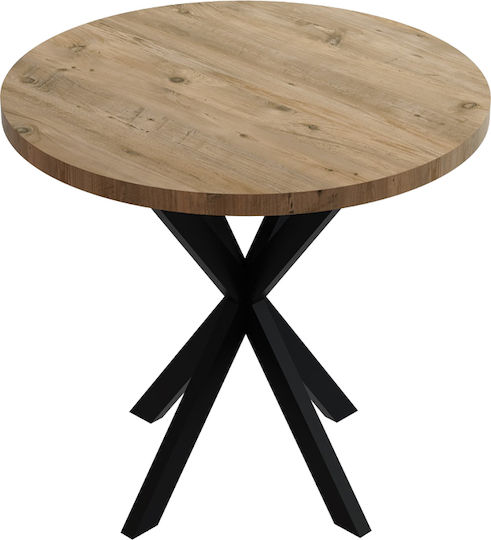 Kalipso Round Table Kitchen Wooden with Metal Frame Natural Shade and Black 70x70x75cm