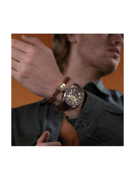 Timberland Henniker Watch Automatic with Brown Leather Strap