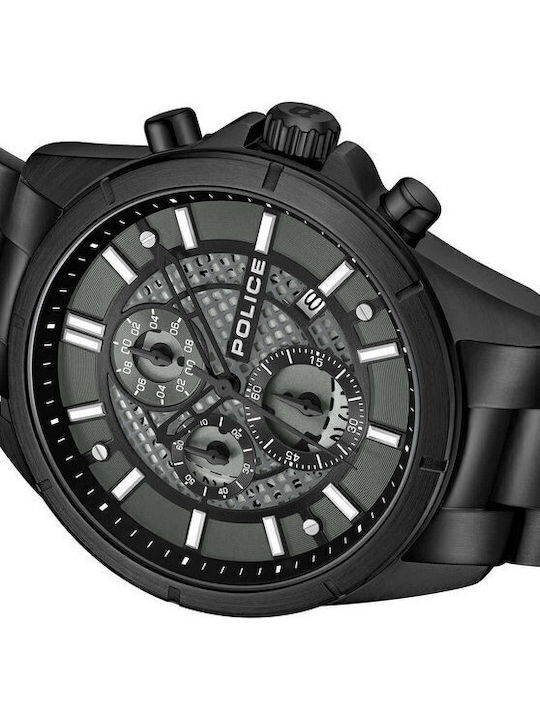 Police Herrenuhr Chronograph Batterie mit Schwarz Metallarmband