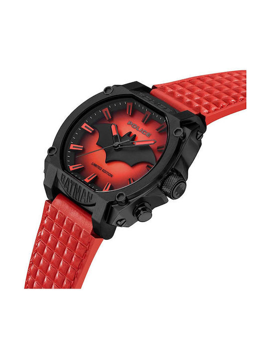 Police Batman Watch Battery with Red Leather Strap