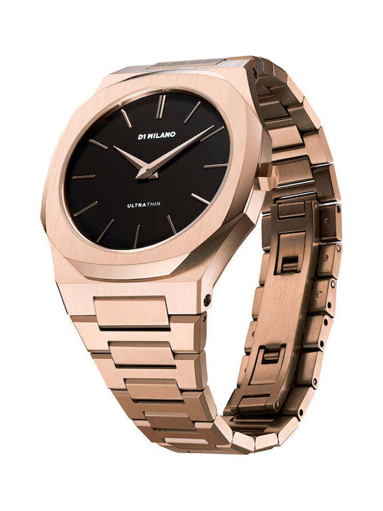 D1 Milano Ultra Thin Watch Battery with Pink Gold Metal Bracelet