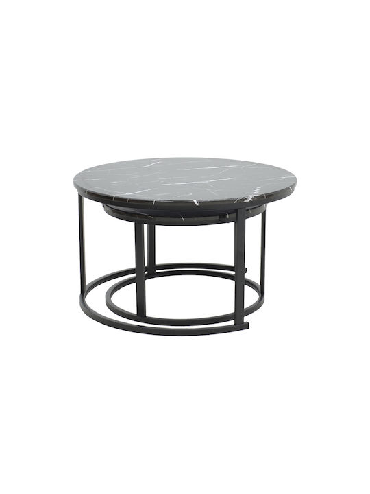 Round Coffee Table Revelon Wooden Black Marble L80xW80xH45cm.