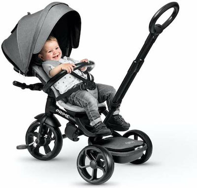 BigBuy New Prime Kids Tricycle with Storage Basket, Push Handle & Sunshade for 10+ Months Gray