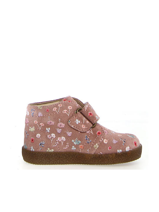 Suede Kinderstiefeletten mit Klettverschluss Rosa