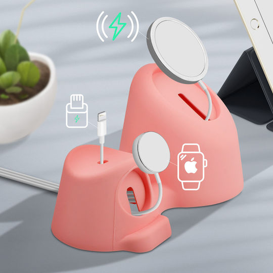 Magsafe Desktop Support Apple Watch Airpods 3 In 1 Dock Pink
