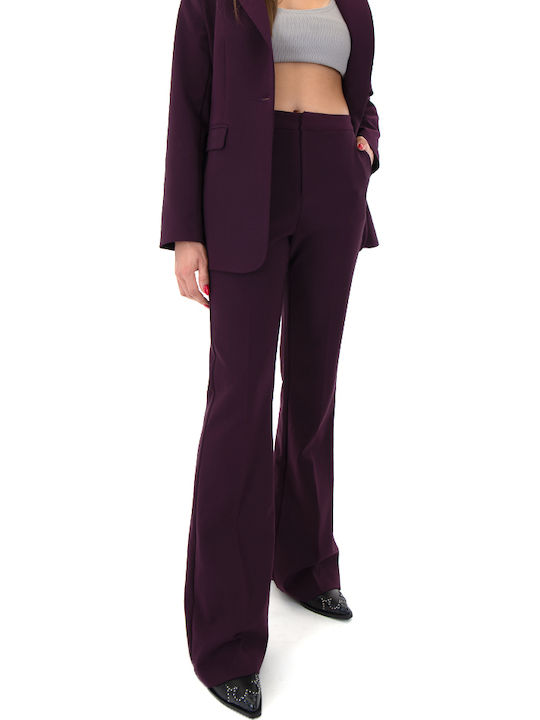 Damen Hoch tailliert Stoff Hose Bordeaux