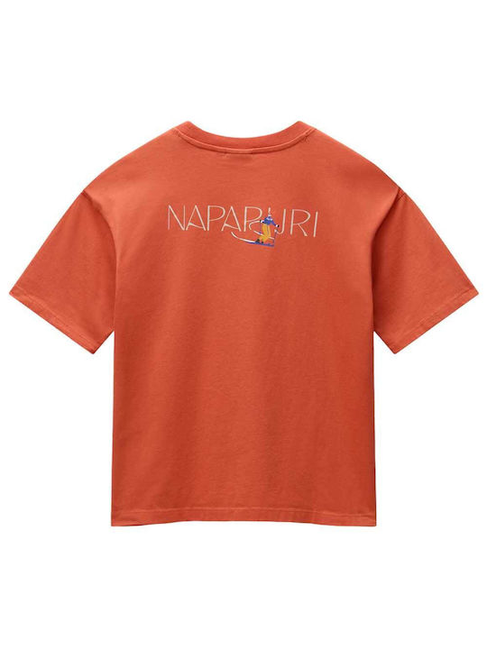 Napapijri Damen Bluse Baumwolle Kurzärmelig Orange