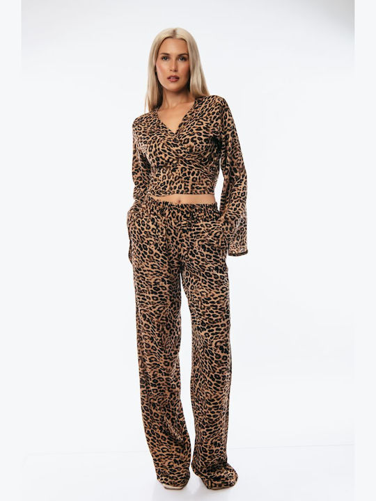 Dress Up Women's Black Set with Trousers with Elastic Leopard