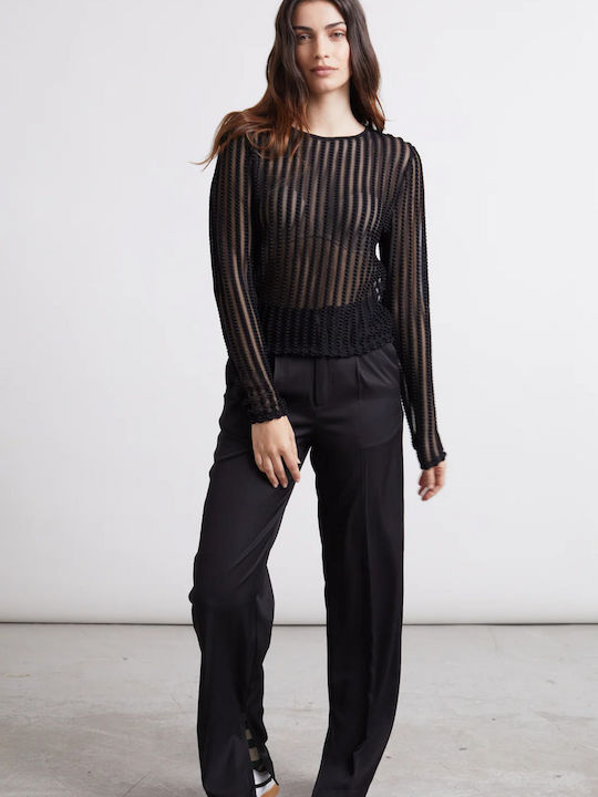Women's Blouse with Sheerness Striped Black