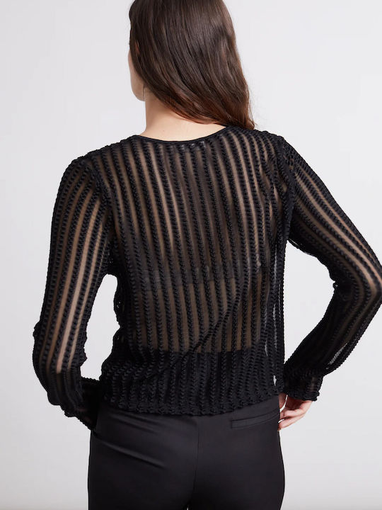 Women's Blouse with Sheerness Striped Black
