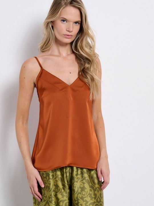 Matis Fashion Damen Crop Top Satin mit Trägern Orange