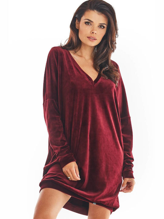 Awama Mini Rochie de Seară Catifea Burgundy A378_CLARET