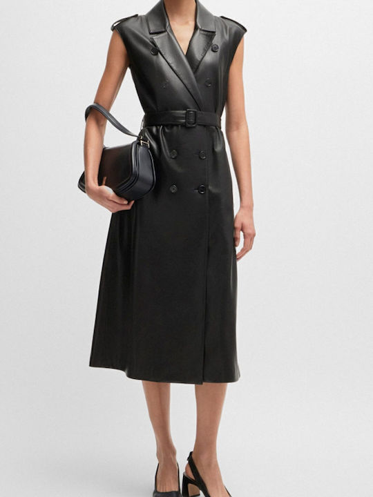 Midi Shirt Dress Leather Black
