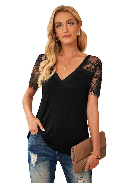 Amely Women's Blouse with V Neckline Black