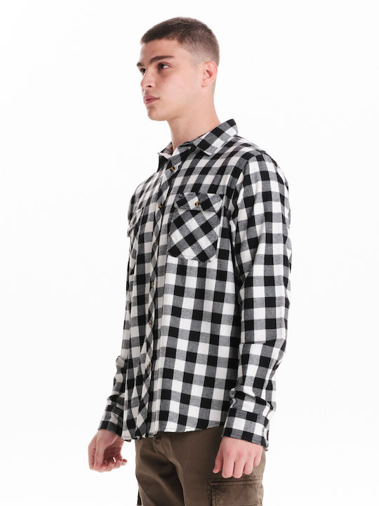 Emerson Men's Shirt Long Sleeve Flannel Checked White