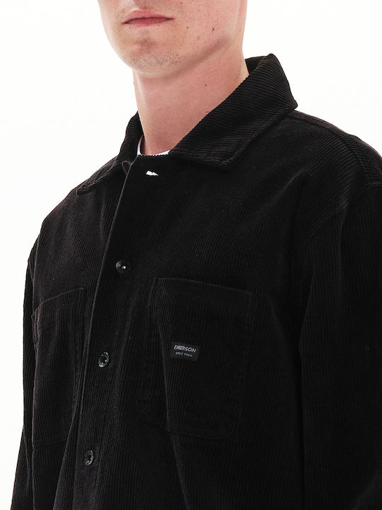Μακρυμάνικo Κοτλέ Overshirt σε Κανονική Γραμμή Μαύρο