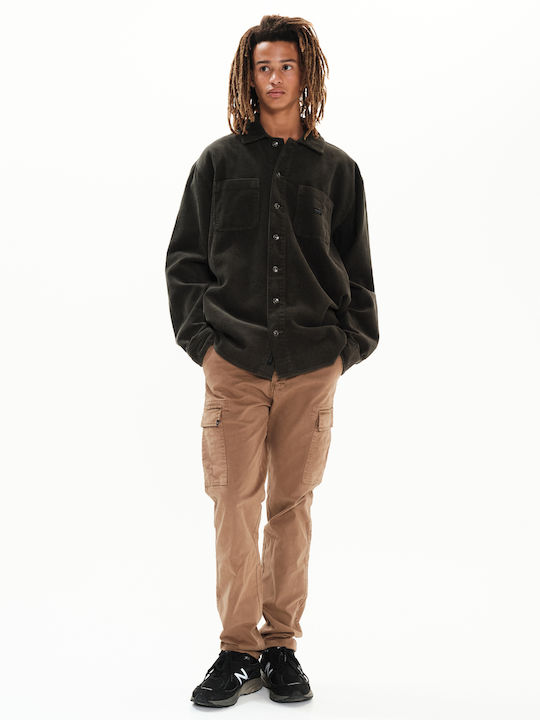 Long Sleeve Corduroy Overshirt in Regular Fit Green